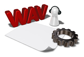 Image showing wav tag, gear wheel and pawn with headphones - 3d rendering