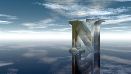 Image showing metal uppercase letter n under cloudy sky - 3d rendering