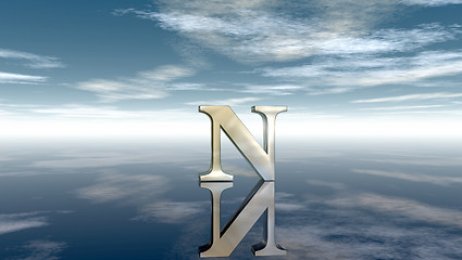 Image showing metal uppercase letter n under cloudy sky - 3d rendering