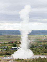 Image showing Impressive eruption of the biggest active geysir, Strokkur, with