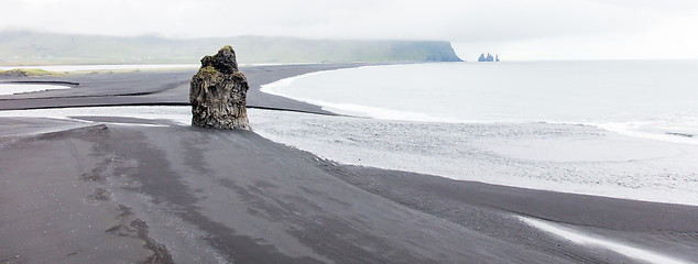 Image showing Big rock on the black beach, Iceland