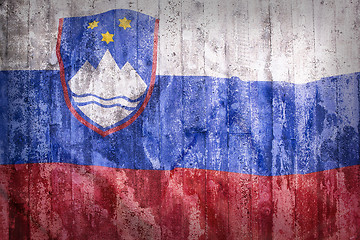 Image showing Grunge style of Slovenia flag on a brick wall