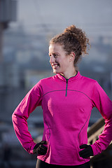 Image showing woman  stretching before morning jogging