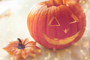 Image showing close up of pumpkins on table