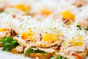 Image showing close up of canape or sandwiches on serving tray