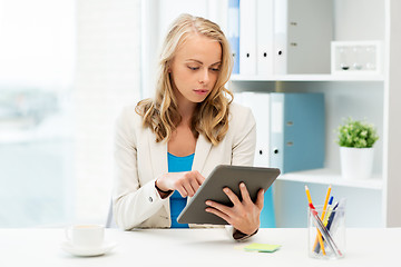 Image showing businesswoman or student with tablet pc at office