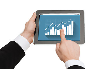 Image showing close up of hands holding tablet pc with graph