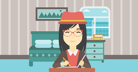 Image showing Journalist writing in notebook vector illustration