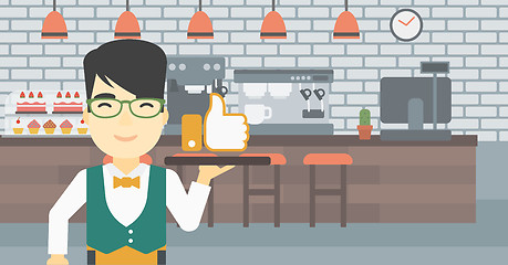 Image showing Waiter with like button vector illustration.