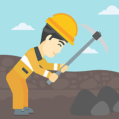 Image showing Miner working with pickaxe vector illustration.