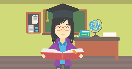 Image showing Graduate with book in hands vector illustration.