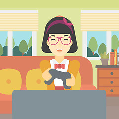 Image showing Woman playing video game vector illustration.