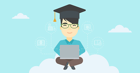 Image showing Graduate sitting on cloud vector illustration.