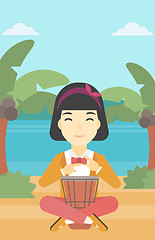 Image showing Woman playing ethnic drum vector illustration.