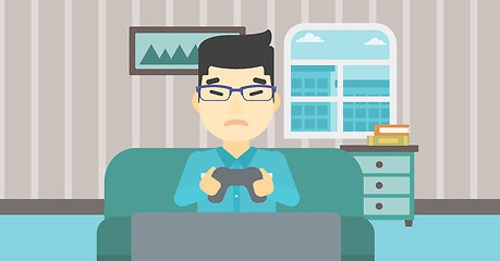 Image showing Man playing video game vector illustration.