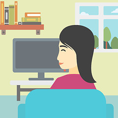 Image showing Woman watching TV.