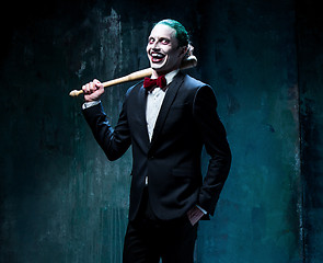 Image showing Bloody Halloween theme: crazy joker face