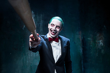 Image showing Bloody Halloween theme: crazy joker face