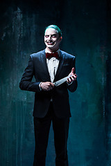 Image showing Bloody Halloween theme: crazy joker face