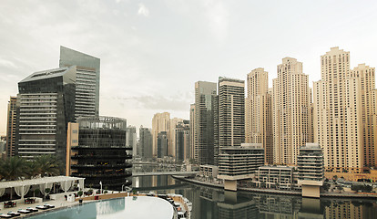 Image showing Dubai city seafront with hotel infinity edge pool