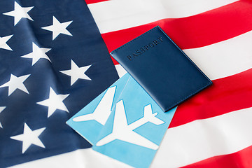 Image showing american flag, passport and air tickets