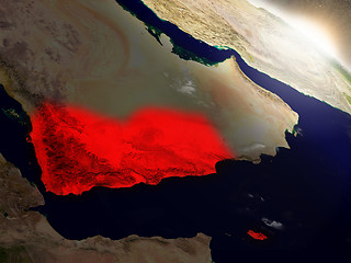 Image showing Yemen from space highlighted in red