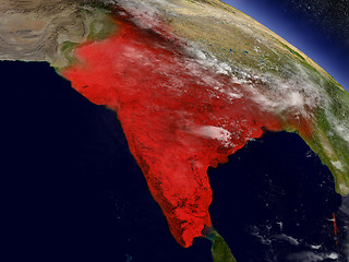 Image showing India from space highlighted in red
