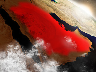 Image showing Saudi Arabia from space highlighted in red