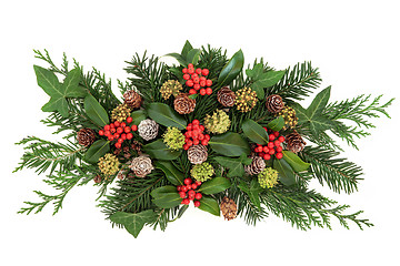 Image showing Winter Greenery and Holly Decoration