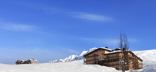 Image showing Panoramic view on hotels in winter mountains