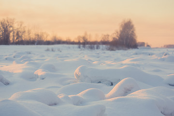 Image showing landscape. weather, snowdrifts in the foreground