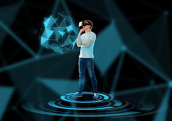 Image showing happy man in virtual reality headset or 3d glasses