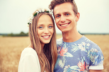 Image showing happy smiling young hippie couple outdoors