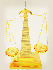 Image showing Gold scales of justice. 3D illustration. Vintage style.