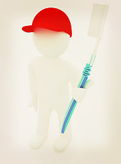 Image showing 3d man with toothbrush. 3D illustration. Vintage style.