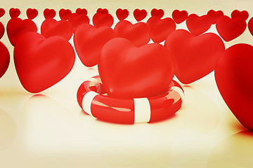 Image showing Hearts and life belt. Concept of life-saving. 3D illustration. V