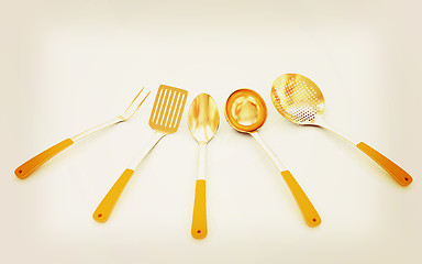 Image showing cutlery on white background . 3D illustration. Vintage style.