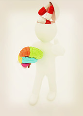 Image showing 3d people - man with half head, brain and trumb up. Medical conc