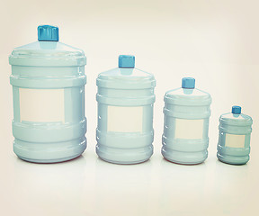 Image showing water bottles. 3D illustration. Vintage style.