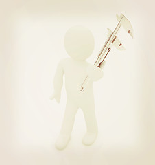 Image showing 3d man with vernier caliper . 3D illustration. Vintage style.