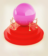 Image showing Glossy pink ball on podium on a white background . 3D illustrati