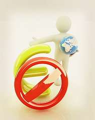 Image showing 3d man with prohibition sign, Earth and euro. 3D illustration. V