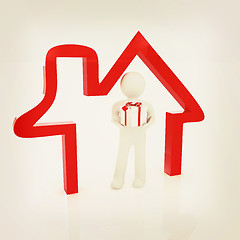 Image showing Presentation of new house. 3d man holds the gift, and is within 