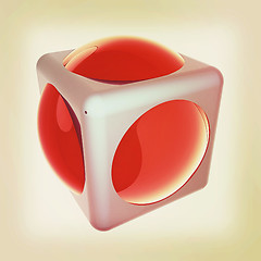 Image showing Sphere in a cube 3d design element. 3D illustration. Vintage sty