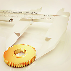 Image showing Vernier caliper measures the cogwheel . 3D illustration. Vintage