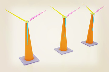 Image showing Wind turbine isolated on white . 3D illustration. Vintage style.