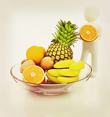 Image showing 3d man with citrus. 3D illustration. Vintage style.