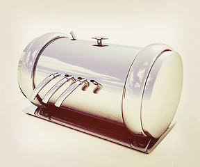 Image showing Abstract chrome metal pressure vessel. 3D illustration. Vintage 