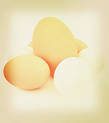 Image showing Big egg and eggs. 3D illustration. Vintage style.