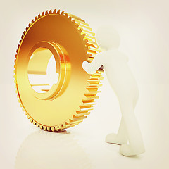 Image showing Gold gear set with 3d man . 3D illustration. Vintage style.